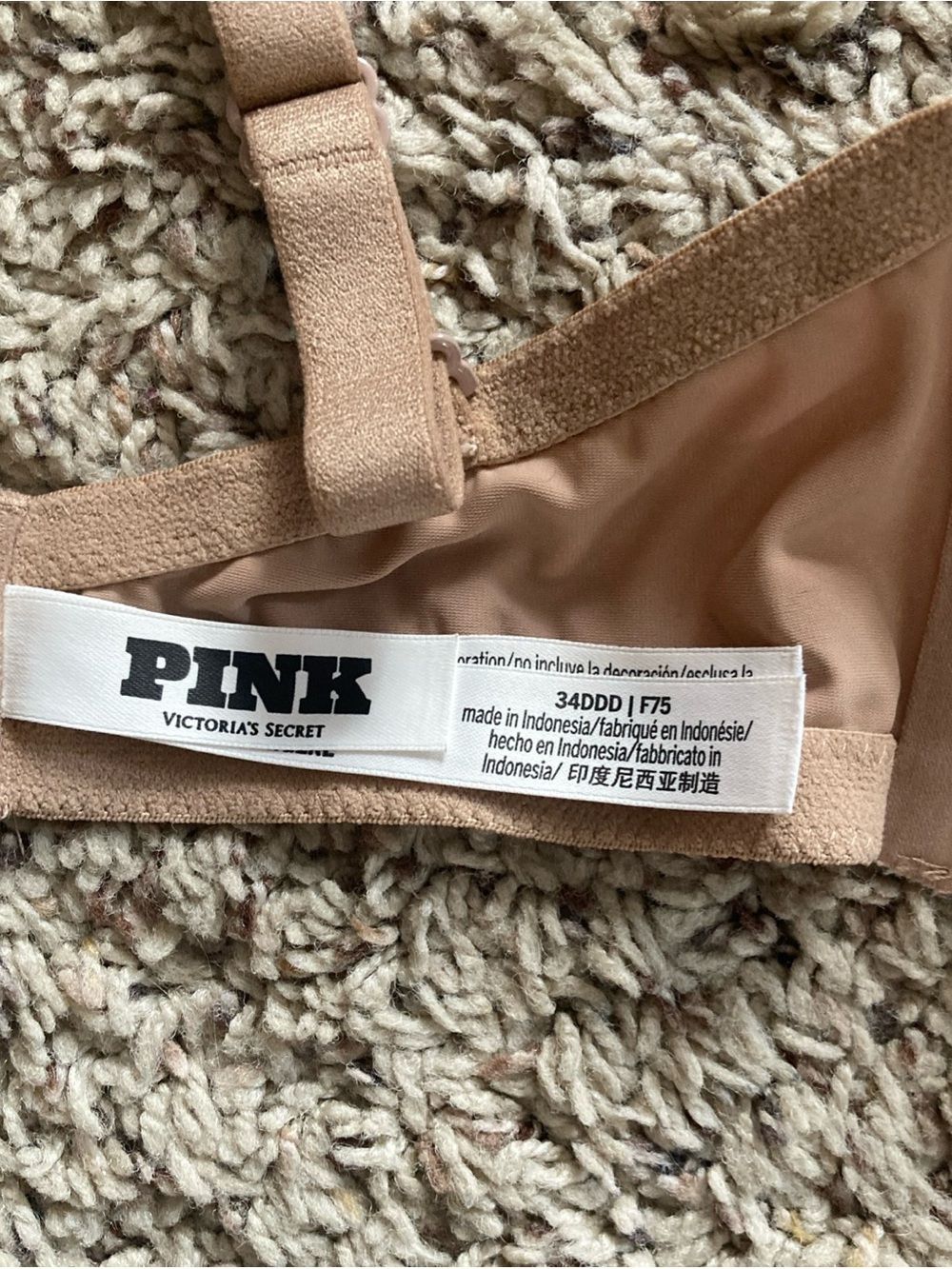 Pink Victoria’s Secret Seamless beige T-Shirt Bra lightly padded size 34DDD - Picture 5 of 8